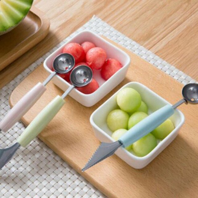 Dwugłowicowy nóż do rzeźbienia w owocach ze stali nierdzewnej - łyżka do lodów scooper i kuchenne akcesoria (L * 5) - Wianko - 9