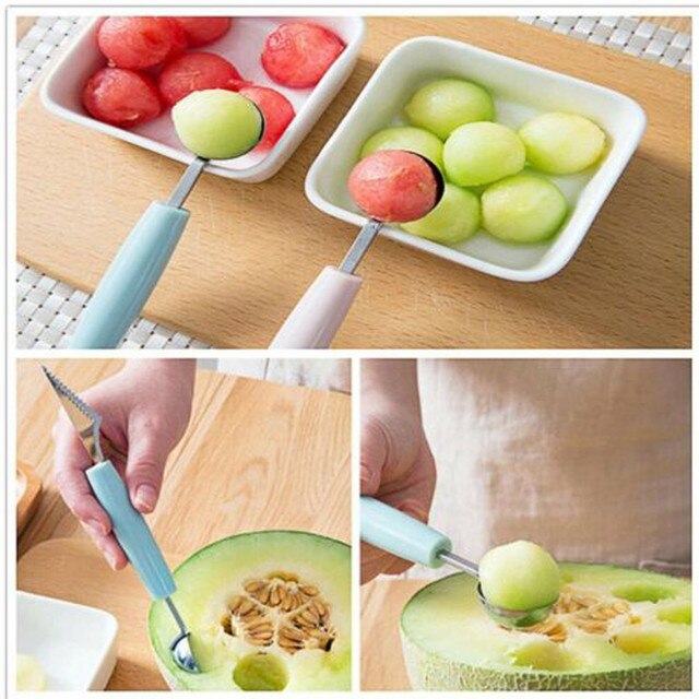 Dwugłowicowy nóż do rzeźbienia w owocach ze stali nierdzewnej - łyżka do lodów scooper i kuchenne akcesoria (L * 5) - Wianko - 6
