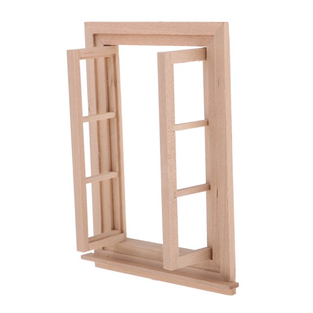 Domek dla lalek 1/12 w skali miniaturowej z pustymi drewnianymi ramkami podwójnych okien (6 szyb) - zestaw do samodzielnego montażu i dekoracji - Wianko - 1