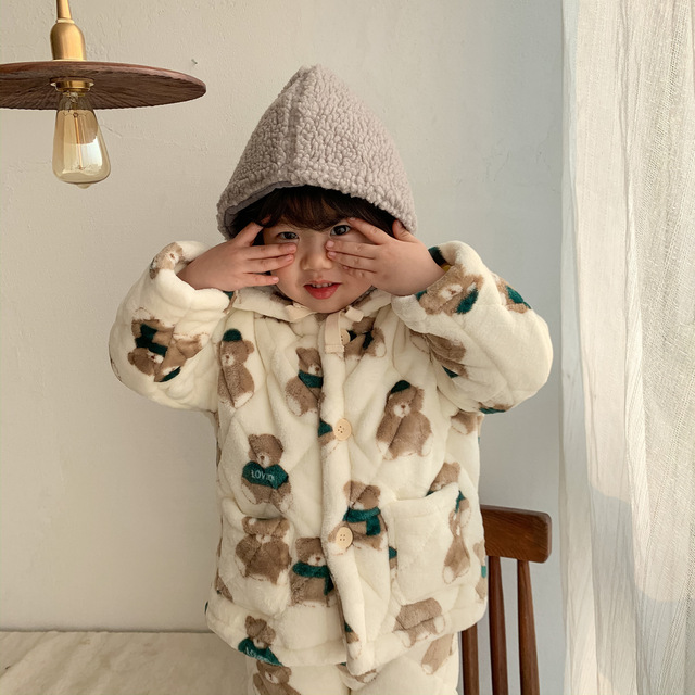 Zimowe zestawy piżam termicznych dla dzieci - trójwarstwowe, pikowane, flanelowe, chłopięce i dziewczęce, z kreskówkowymi motywami Homewear - Wianko - 81