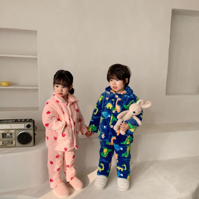 Zimowe zestawy piżam termicznych dla dzieci - trójwarstwowe, pikowane, flanelowe, chłopięce i dziewczęce, z kreskówkowymi motywami Homewear - Wianko - 28
