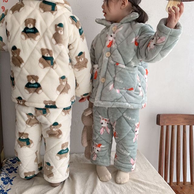 Zimowe zestawy piżam termicznych dla dzieci - trójwarstwowe, pikowane, flanelowe, chłopięce i dziewczęce, z kreskówkowymi motywami Homewear - Wianko - 75