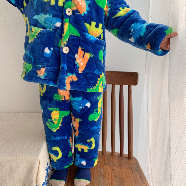 Zimowe zestawy piżam termicznych dla dzieci - trójwarstwowe, pikowane, flanelowe, chłopięce i dziewczęce, z kreskówkowymi motywami Homewear - Wianko - 43