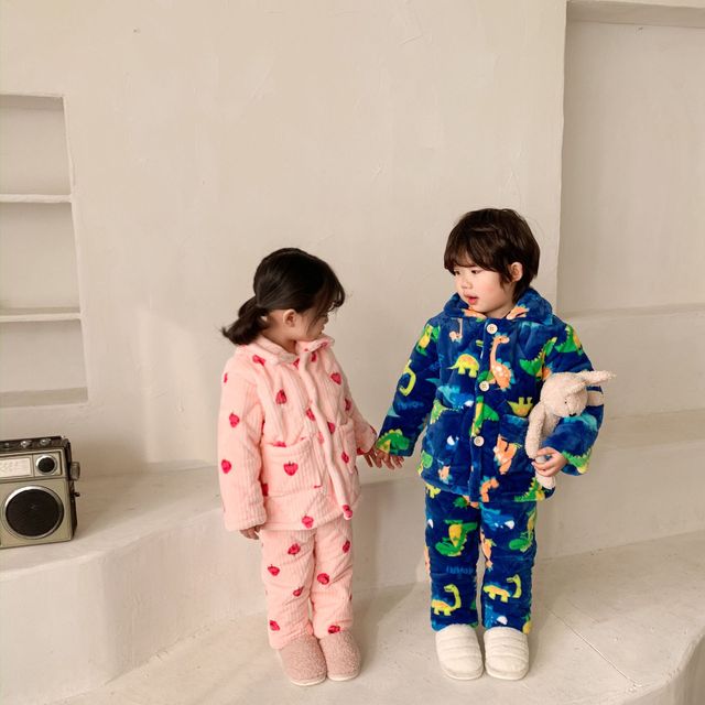 Zimowe zestawy piżam termicznych dla dzieci - trójwarstwowe, pikowane, flanelowe, chłopięce i dziewczęce, z kreskówkowymi motywami Homewear - Wianko - 29
