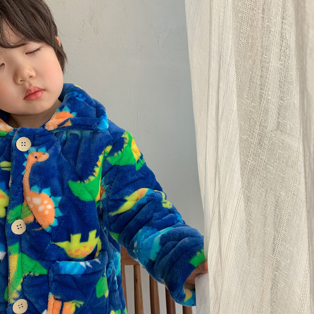 Zimowe zestawy piżam termicznych dla dzieci - trójwarstwowe, pikowane, flanelowe, chłopięce i dziewczęce, z kreskówkowymi motywami Homewear - Wianko - 42