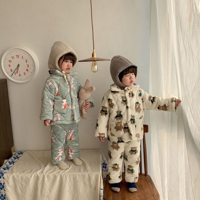 Zimowe zestawy piżam termicznych dla dzieci - trójwarstwowe, pikowane, flanelowe, chłopięce i dziewczęce, z kreskówkowymi motywami Homewear - Wianko - 84