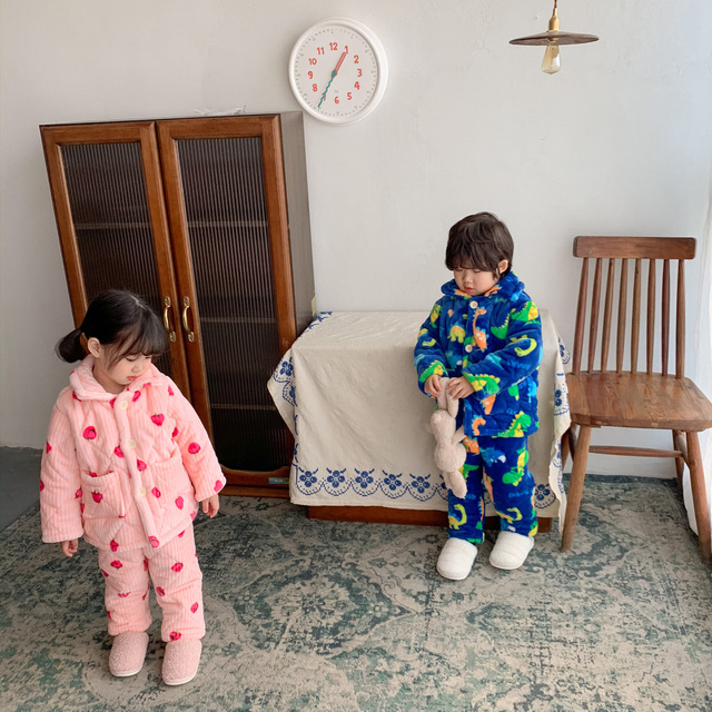 Zimowe zestawy piżam termicznych dla dzieci - trójwarstwowe, pikowane, flanelowe, chłopięce i dziewczęce, z kreskówkowymi motywami Homewear - Wianko - 21