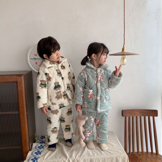 Zimowe zestawy piżam termicznych dla dzieci - trójwarstwowe, pikowane, flanelowe, chłopięce i dziewczęce, z kreskówkowymi motywami Homewear - Wianko - 72