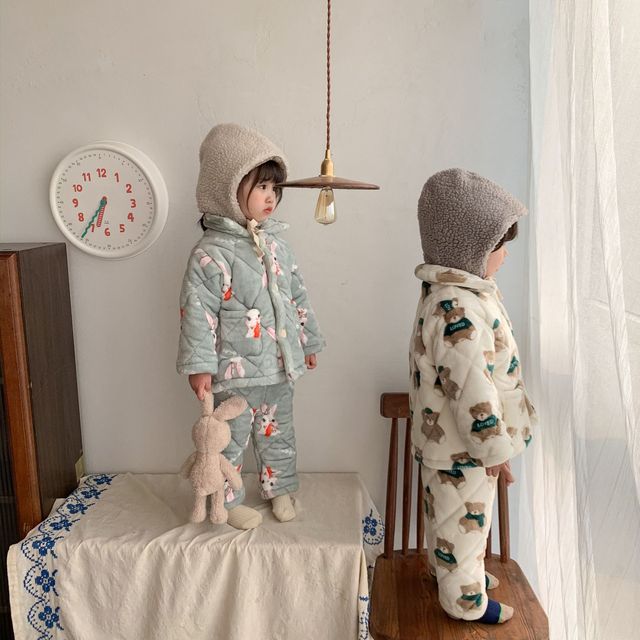 Zimowe zestawy piżam termicznych dla dzieci - trójwarstwowe, pikowane, flanelowe, chłopięce i dziewczęce, z kreskówkowymi motywami Homewear - Wianko - 77