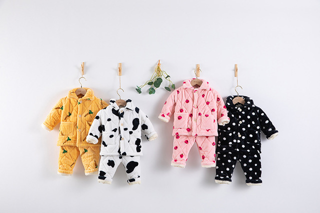 Zimowe zestawy piżam termicznych dla dzieci - trójwarstwowe, pikowane, flanelowe, chłopięce i dziewczęce, z kreskówkowymi motywami Homewear - Wianko - 5