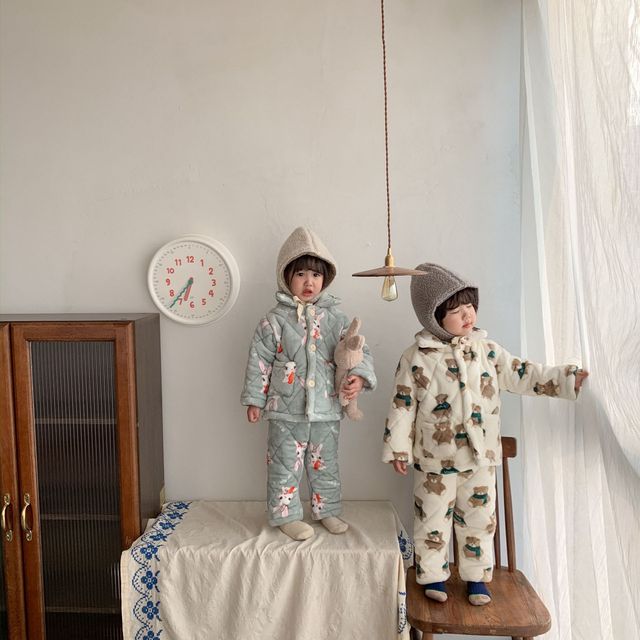 Zimowe zestawy piżam termicznych dla dzieci - trójwarstwowe, pikowane, flanelowe, chłopięce i dziewczęce, z kreskówkowymi motywami Homewear - Wianko - 85