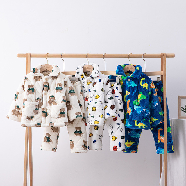 Zimowe zestawy piżam termicznych dla dzieci - trójwarstwowe, pikowane, flanelowe, chłopięce i dziewczęce, z kreskówkowymi motywami Homewear - Wianko - 6