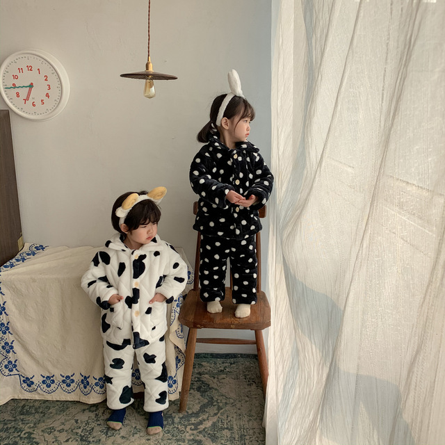 Zimowe zestawy piżam termicznych dla dzieci - trójwarstwowe, pikowane, flanelowe, chłopięce i dziewczęce, z kreskówkowymi motywami Homewear - Wianko - 100