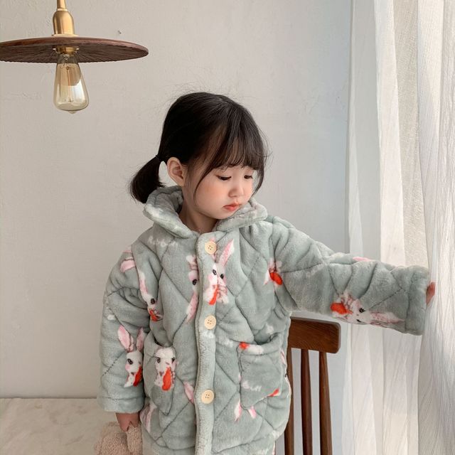 Zimowe zestawy piżam termicznych dla dzieci - trójwarstwowe, pikowane, flanelowe, chłopięce i dziewczęce, z kreskówkowymi motywami Homewear - Wianko - 59