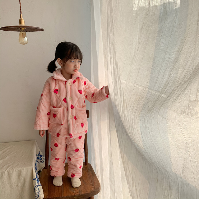 Zimowe zestawy piżam termicznych dla dzieci - trójwarstwowe, pikowane, flanelowe, chłopięce i dziewczęce, z kreskówkowymi motywami Homewear - Wianko - 25