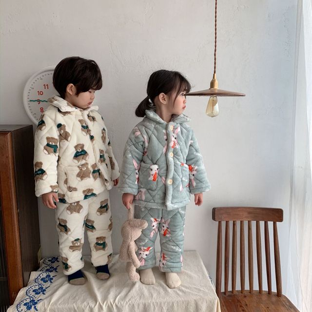 Zimowe zestawy piżam termicznych dla dzieci - trójwarstwowe, pikowane, flanelowe, chłopięce i dziewczęce, z kreskówkowymi motywami Homewear - Wianko - 73