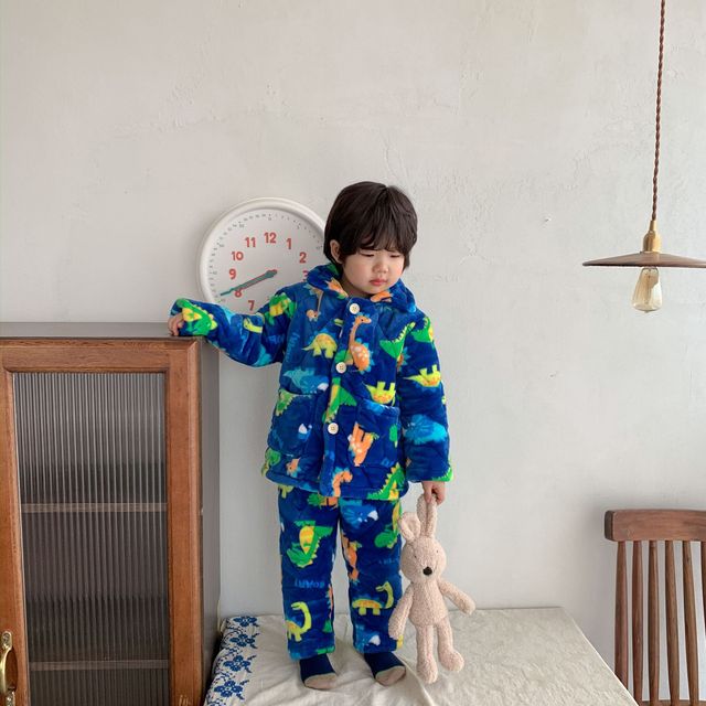 Zimowe zestawy piżam termicznych dla dzieci - trójwarstwowe, pikowane, flanelowe, chłopięce i dziewczęce, z kreskówkowymi motywami Homewear - Wianko - 54