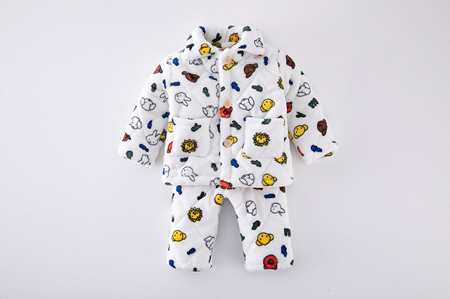 Zimowe zestawy piżam termicznych dla dzieci - trójwarstwowe, pikowane, flanelowe, chłopięce i dziewczęce, z kreskówkowymi motywami Homewear - Wianko - 125