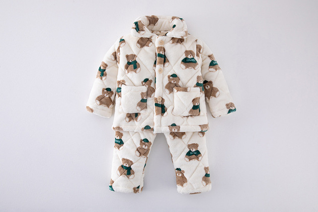 Zimowe zestawy piżam termicznych dla dzieci - trójwarstwowe, pikowane, flanelowe, chłopięce i dziewczęce, z kreskówkowymi motywami Homewear - Wianko - 126