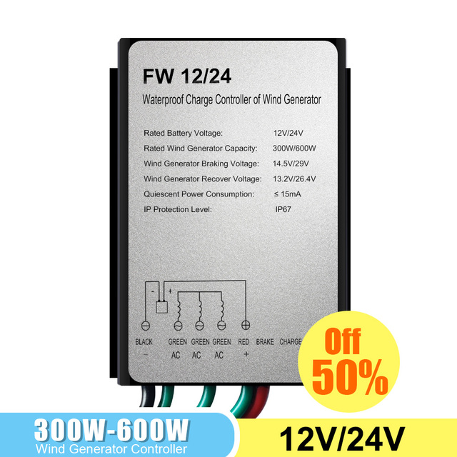 Kontroler PWM do ładowarki turbiny wiatrowej 300W/600W, 12V/24V AUTO, wodoodporny - Regulator z generatora wiatrowego do hamowania systemu wiatrowego samochodu - Wianko - 14