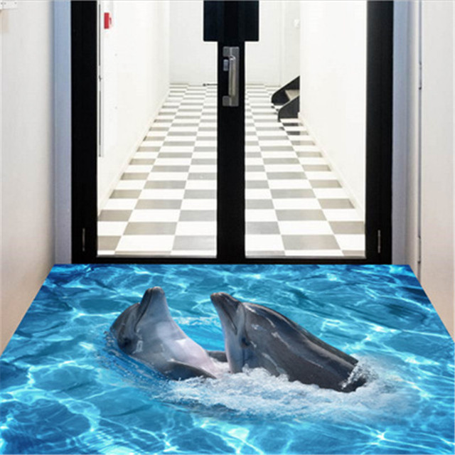 Delfin rozgwiazda - naklejka dekoracyjna na podłogę i ścianę do pokoju dziennego i łazienki, tapeta wodoodporna - Wianko - 2