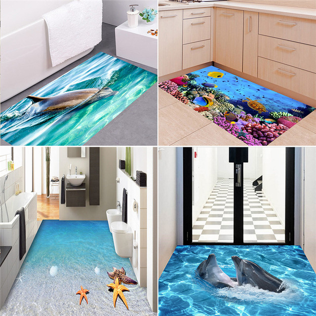 Delfin rozgwiazda - naklejka dekoracyjna na podłogę i ścianę do pokoju dziennego i łazienki, tapeta wodoodporna - Wianko - 1