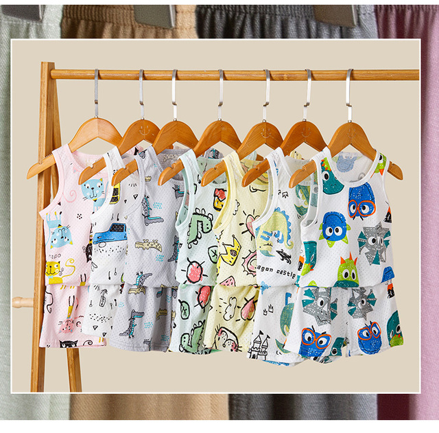 Zestawy ubrań letnie 2022 dla niemowląt - 30 kolorów, wzory z kreskówek, bawełna - chłopiec lub dziewczynka - Wianko - 8