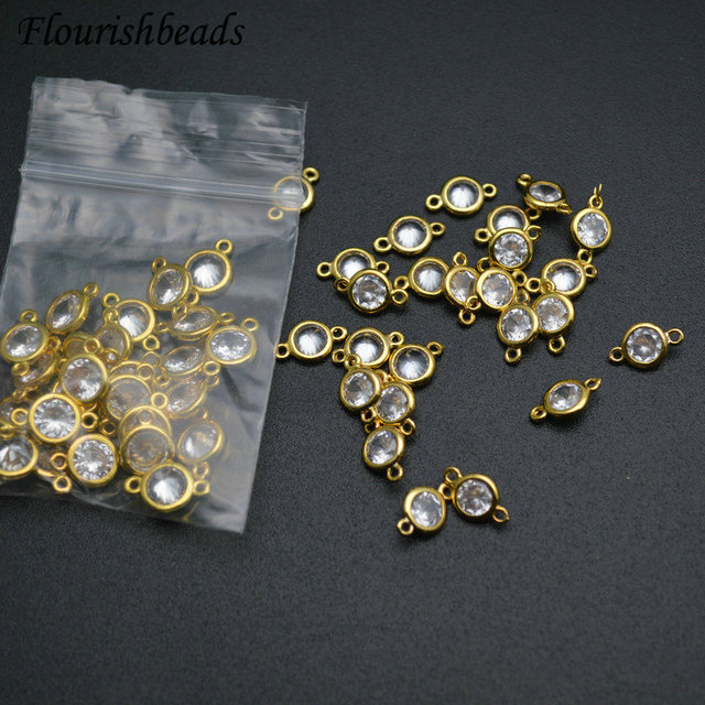 100 szt. okrągłych koralików z dwoma pętlami, złoty kolor, klejnoty do tworzenia biżuterii DIY - Wianko - 7