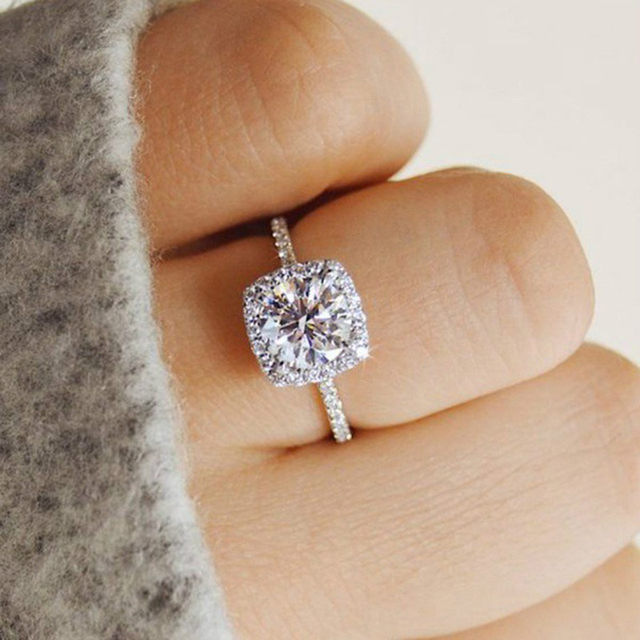 Klasyczne pierścionki zaręczynowe z kryształami - Damska biżuteria ślubna z eleganckimi, błyszczącymi i cyrkonowymi projektami - Prezenty AAA - Wianko - 7