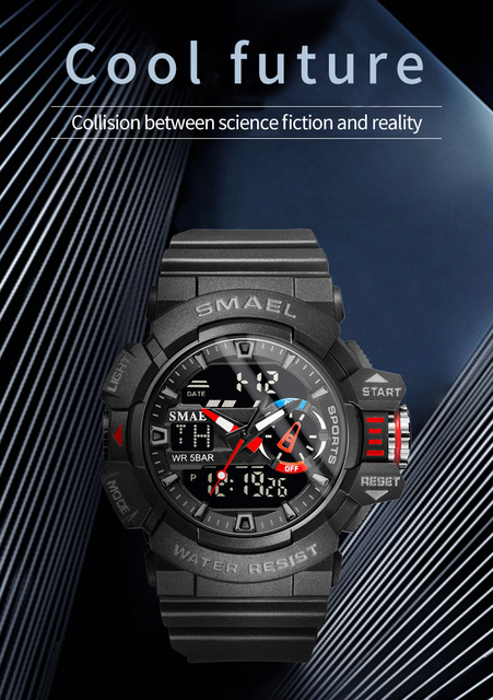 Męskie zegarki sportowe SMAEL z podwójnym wyświetlaczem LED, kwarcowe, wodoodporne, na rękę - Relogio Masculino - Wianko - 1