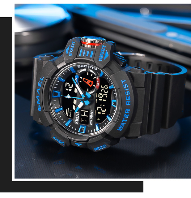 Męskie zegarki sportowe SMAEL z podwójnym wyświetlaczem LED, kwarcowe, wodoodporne, na rękę - Relogio Masculino - Wianko - 12
