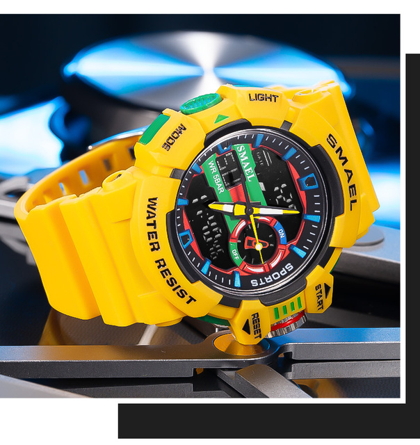 Męskie zegarki sportowe SMAEL z podwójnym wyświetlaczem LED, kwarcowe, wodoodporne, na rękę - Relogio Masculino - Wianko - 15