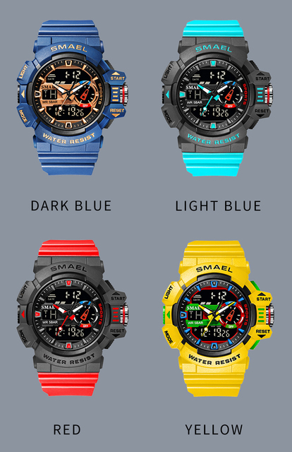 Męskie zegarki sportowe SMAEL z podwójnym wyświetlaczem LED, kwarcowe, wodoodporne, na rękę - Relogio Masculino - Wianko - 8