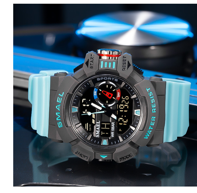Męskie zegarki sportowe SMAEL z podwójnym wyświetlaczem LED, kwarcowe, wodoodporne, na rękę - Relogio Masculino - Wianko - 16