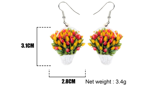Kolczyki wiszące akrylowe tulipanowe kosze kwiatowe - urocze spadające biżuteria Bonsai dla kobiet, dziewcząt i nastolatek - Wianko - 5