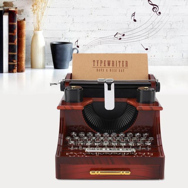 Kreatywna Retro pozytywka Vintage - styl mechanicznej maszyny do pisania z szufladą na biżuterię - prezent urodzinowy i świąteczny - Wianko - 1