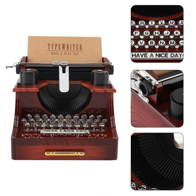Kreatywna Retro pozytywka Vintage - styl mechanicznej maszyny do pisania z szufladą na biżuterię - prezent urodzinowy i świąteczny - Wianko - 6