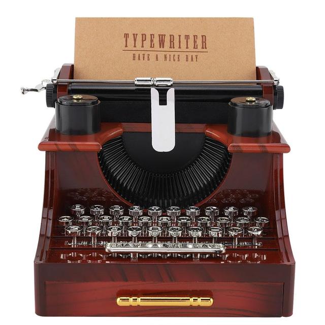 Kreatywna Retro pozytywka Vintage - styl mechanicznej maszyny do pisania z szufladą na biżuterię - prezent urodzinowy i świąteczny - Wianko - 3