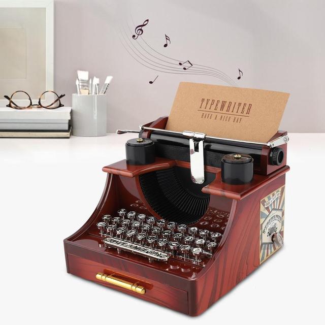 Kreatywna Retro pozytywka Vintage - styl mechanicznej maszyny do pisania z szufladą na biżuterię - prezent urodzinowy i świąteczny - Wianko - 2