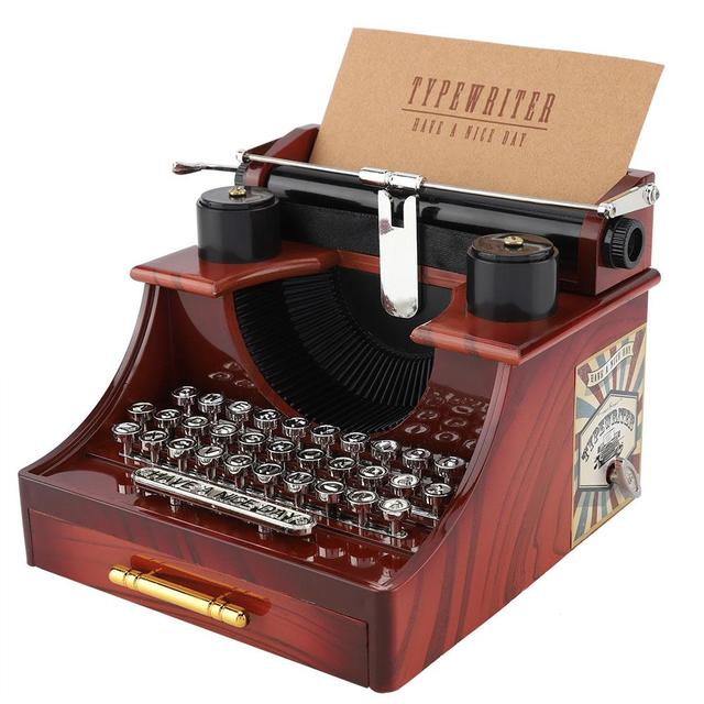 Kreatywna Retro pozytywka Vintage - styl mechanicznej maszyny do pisania z szufladą na biżuterię - prezent urodzinowy i świąteczny - Wianko - 4