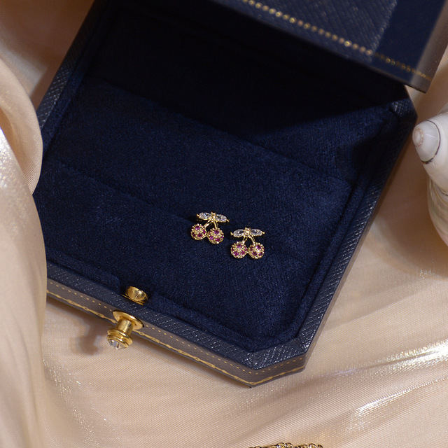 Japońska i koreańska delikatna biżuteria - kolczyki 14K pozłacane z AAA cyrkoniami - wzór Cherry stadniny - Wianko - 5