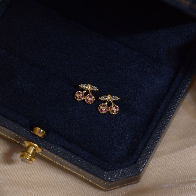 Japońska i koreańska delikatna biżuteria - kolczyki 14K pozłacane z AAA cyrkoniami - wzór Cherry stadniny - Wianko - 8