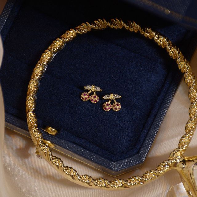 Japońska i koreańska delikatna biżuteria - kolczyki 14K pozłacane z AAA cyrkoniami - wzór Cherry stadniny - Wianko - 7