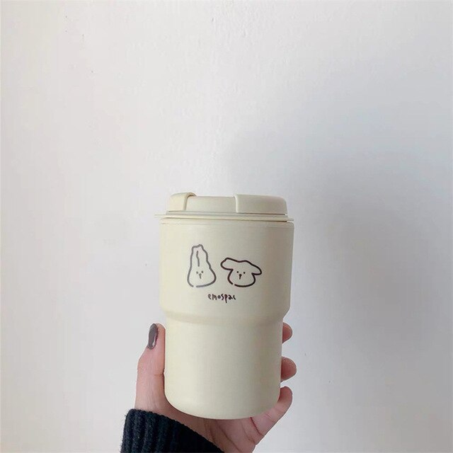 Kubek do kawy Cartoon Cute Bunny, ręcznie malowany, przenośny, wielokrotnego użytku, antypoślizgowy - Wianko - 7