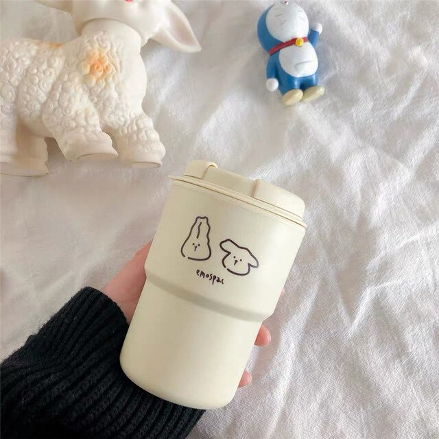 Kubek do kawy Cartoon Cute Bunny, ręcznie malowany, przenośny, wielokrotnego użytku, antypoślizgowy - Wianko - 4