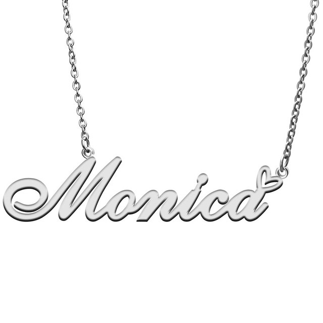 Naszyjnik Love Heart Monica z tabliczką znamionową, dla kobiet, ze stali nierdzewnej, złoto-srebrny wisiorek - idealny prezent dla matki lub dziewczyny - Wianko - 2