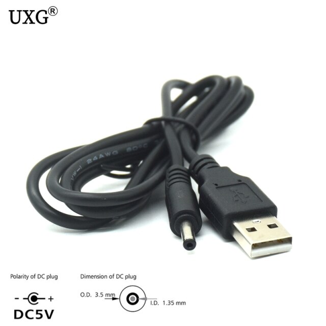 Wtyczka zasilania USB do komputera - 3.5*1.35mm / DC 3.5*1.35mm - czarny L kształt kątowy Jack - 2A kabel 1m 3ft - Wianko - 2