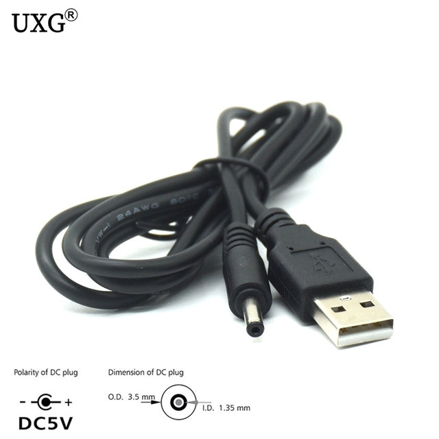 Wtyczka zasilania USB do komputera - 3.5*1.35mm / DC 3.5*1.35mm - czarny L kształt kątowy Jack - 2A kabel 1m 3ft - Wianko - 10