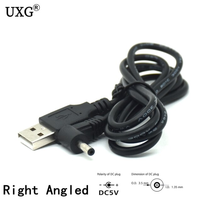 Wtyczka zasilania USB do komputera - 3.5*1.35mm / DC 3.5*1.35mm - czarny L kształt kątowy Jack - 2A kabel 1m 3ft - Wianko - 1