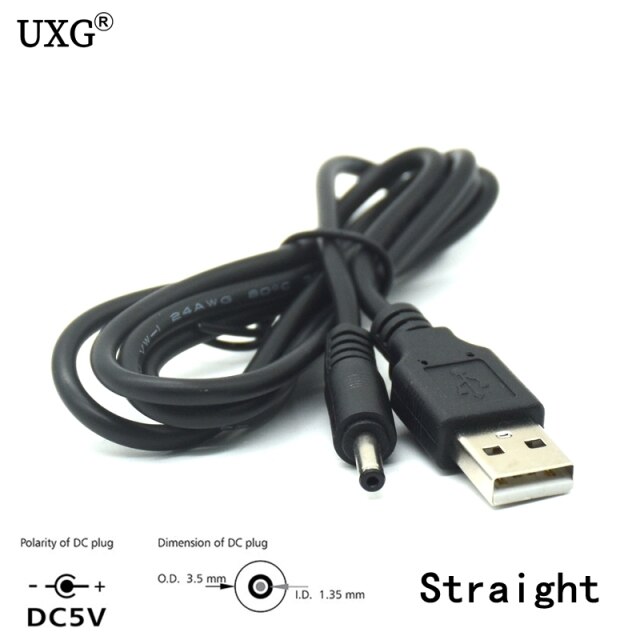 Wtyczka zasilania USB do komputera - 3.5*1.35mm / DC 3.5*1.35mm - czarny L kształt kątowy Jack - 2A kabel 1m 3ft - Wianko - 3